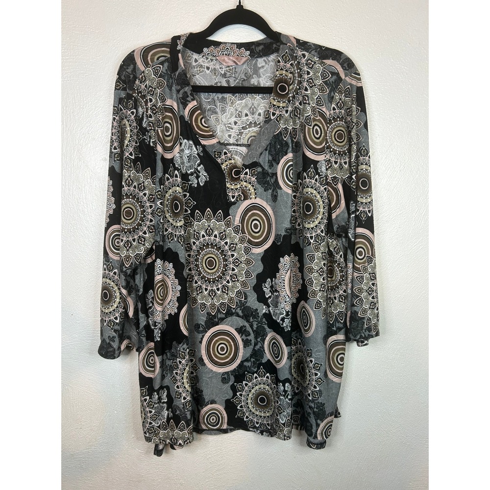 Amana Womens 3X Tunic Top Mandala Neutral Earthy Tones Plus Size Boho Office